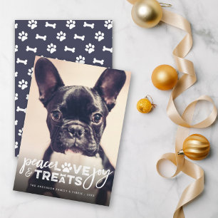 Cartes Pour Fêtes Annuelles Peace Love Joy Traite Amoureux des chiens Photo Mo