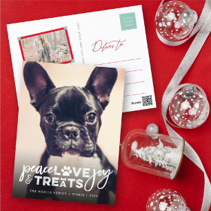 Cartes Pour Fêtes Annuelles Peace Love Joy Traite Amoureux des chiens Photo Mo
