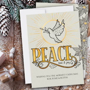 Cartes Pour Fêtes Annuelles Peace Love & Joy Typographie Vintage Dove of Peace