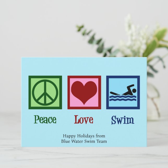 Cartes Pour Fêtes Annuelles Peace Love Natation Cute Swim Team Noël (Debout devant)