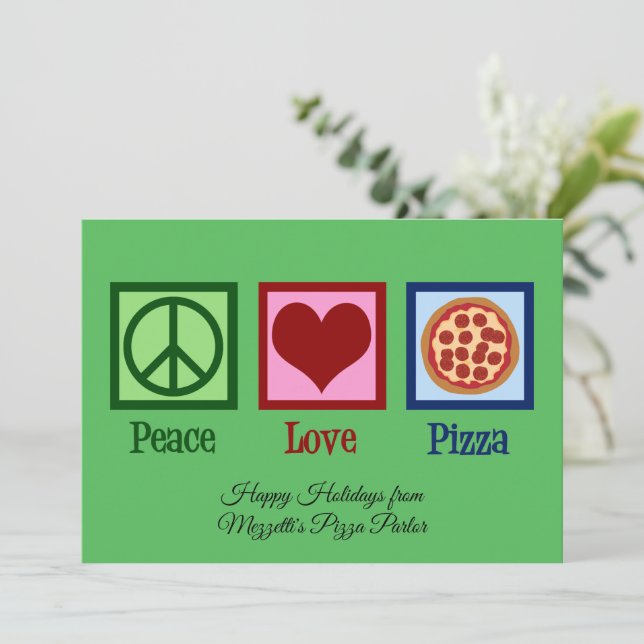 Cartes Pour Fêtes Annuelles Peace Love Pizza Parlor Fête personnalisée (Debout devant)