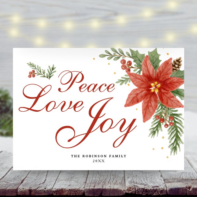 Cartes Pour Fêtes Annuelles Peace Loy Aquarelle Poinsettia Noël (Créateur téléchargé)