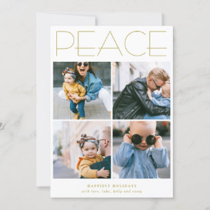 Cartes Pour Fêtes Annuelles PEACE Minimalist Four Photo Collage Custom Holiday