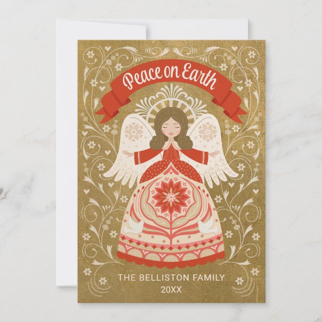 Cartes Pour Fêtes Annuelles Peace on Earth Angel Folk Art Photo (Devant)