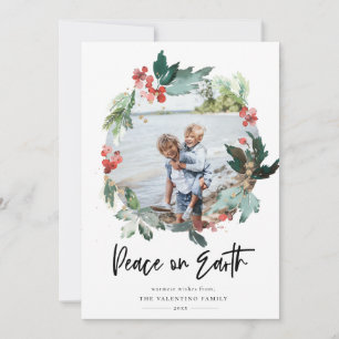 Cartes Pour Fêtes Annuelles Peace On Earth Botanical Berry Wreath Photo