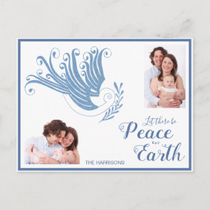 Cartes Pour Fêtes Annuelles Peace on Earth Dove Photo de Noël bleu