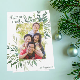 Cartes Pour Fêtes Annuelles Peace on Earth Elegant Botanical Greenery Photo