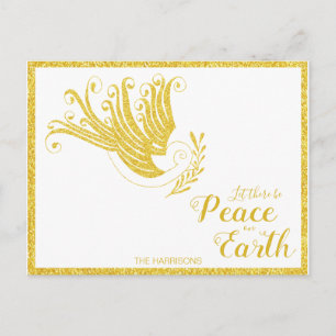 Cartes Pour Fêtes Annuelles Peace on Earth Gold Dove Noël blanc
