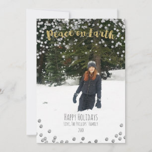 Cartes Pour Fêtes Annuelles Peace on Earth Gold Silver Photo de Noël