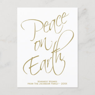 Cartes Pour Fêtes Annuelles Peace on Earth Simple Elegant Gold & White Photo