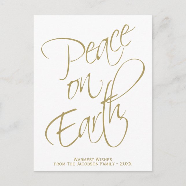 Cartes Pour Fêtes Annuelles Peace on Earth Simple Elegant Gold & White Photo (Devant)