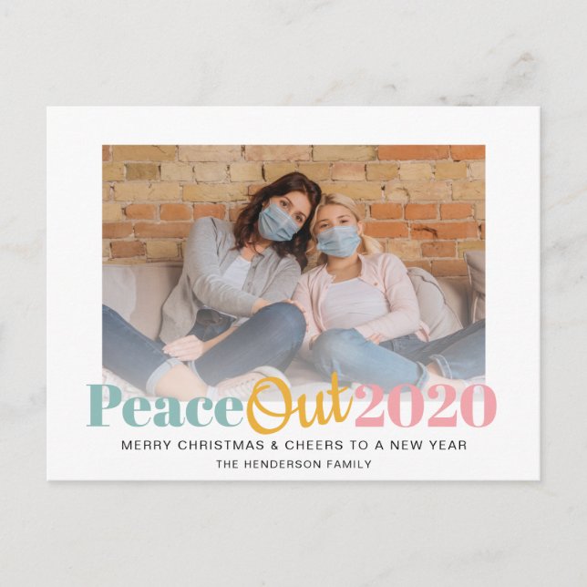 Cartes Pour Fêtes Annuelles Peace Out 2020 Photo Drôle Noël Nouvel An (Devant)
