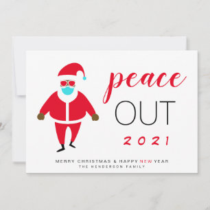 Cartes Pour Fêtes Annuelles Peace Out 2021 Black Père Noël en Masque Drôle
