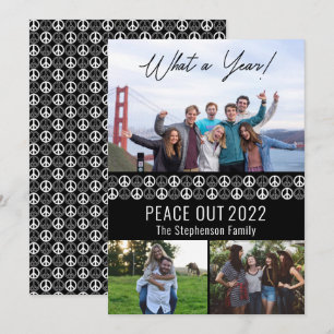 Cartes Pour Fêtes Annuelles Peace Out 2023 What A Year 3 Photo Collage - Noir