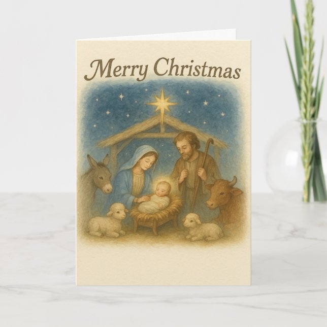 Cartes Pour Fêtes Annuelles Peaceful Nativity Scene Christmas Holy Family  (Devant)