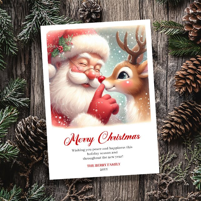Cartes Pour Fêtes Annuelles Peaceful Santa And Rudolph Winter Glow Greeting  (Peaceful Santa And Rudolph Winter Glow Greeting Card)