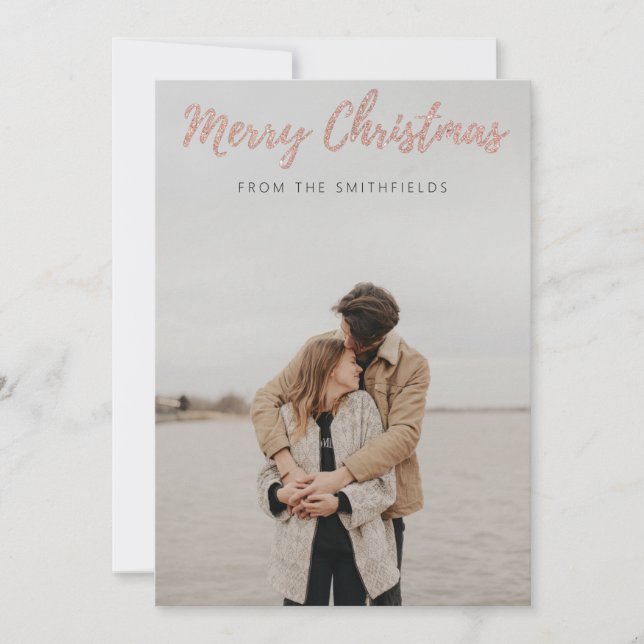 Cartes Pour Fêtes Annuelles Peach Parties scintillant Couple Joyeux Noël (Devant)
