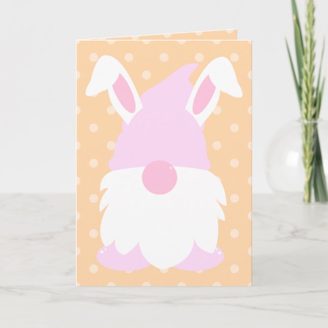 Cartes Pour Fêtes Annuelles Peach Pastel Polka Dot Gnome Bunny (Devant)