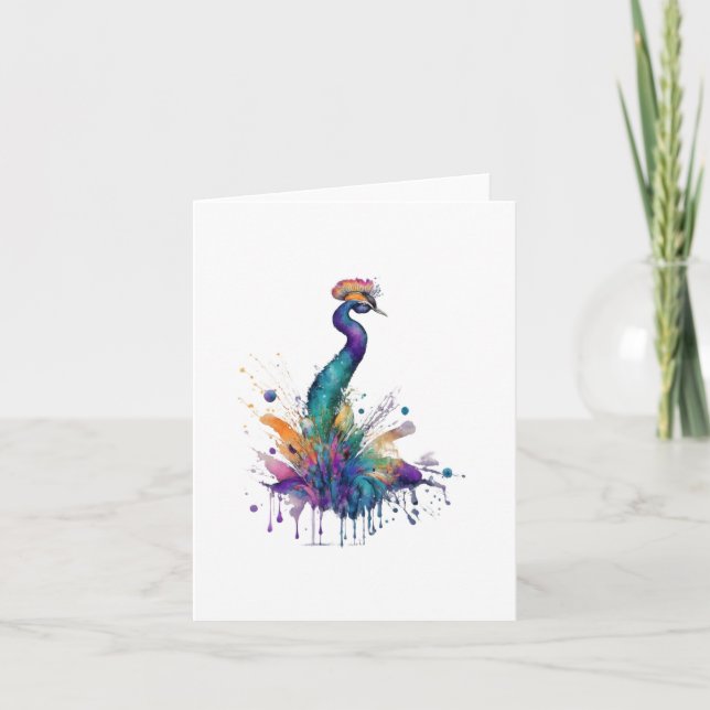 Cartes Pour Fêtes Annuelles Peacock A Bird Portrait en Aquarelles & Stylo (Devant)