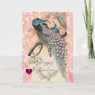 Cartes Pour Fêtes Annuelles PEACOCKS,PINK SAKURA FLOWERS Floral Valentine Day