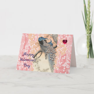 Cartes Pour Fêtes Annuelles PEACOCKS,PINK SAKURA FLOWERS Floral Valentine Day