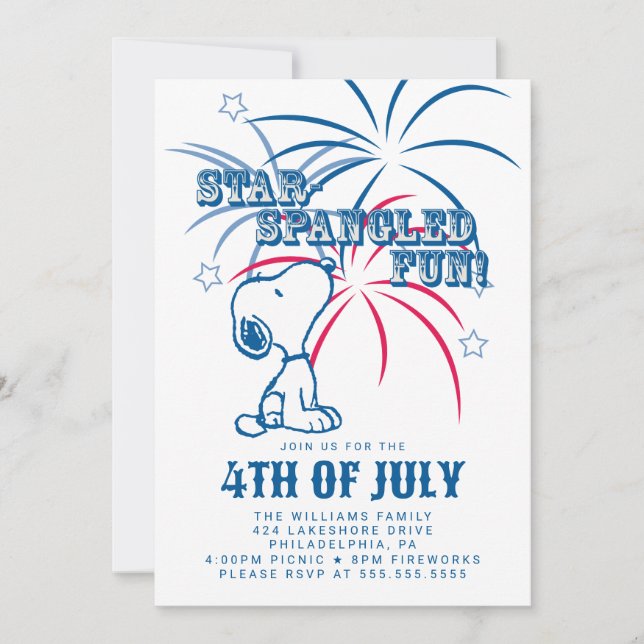 Cartes Pour Fêtes Annuelles Peanuts 4 juillet Étoile Fun (Devant)