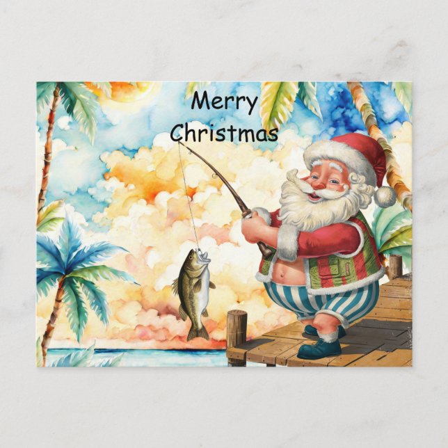 Cartes Pour Fêtes Annuelles Pêche Lover Père Noël pêche Noël en juillet (Devant)