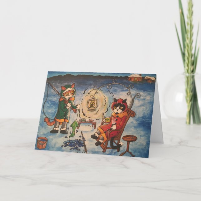 Cartes Pour Fêtes Annuelles Pêche sur glace de nuit (Devant)