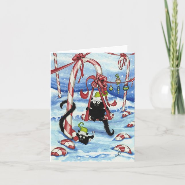 Cartes Pour Fêtes Annuelles Peek & Boo Cats Christmas CandyLand Card by Bihrle (Devant)
