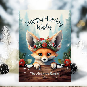 Cartes Pour Fêtes Annuelles Peeking Fennec Fox neige Forêt de bois heureux