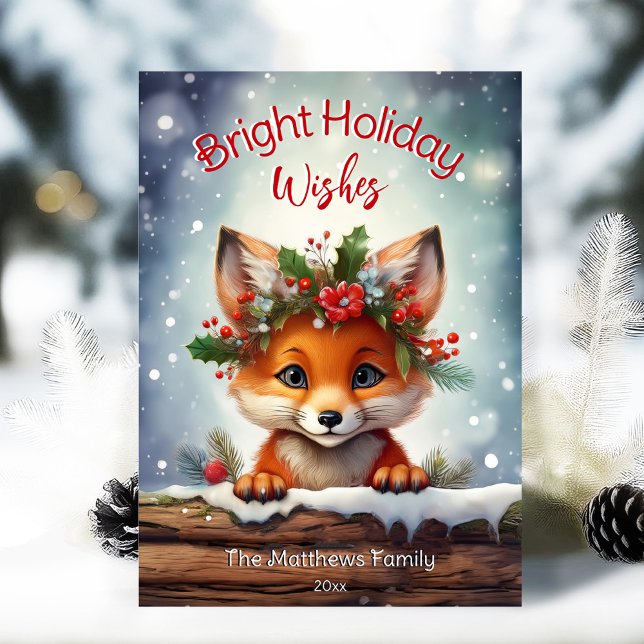 Cartes Pour Fêtes Annuelles Peeking Fox Bright Wits Snowy Winter Wonderland (Adorable Winter Snowy Scene With Peeking Dogs or Farm/Woodland Animals - Over 50 to Choose From!)