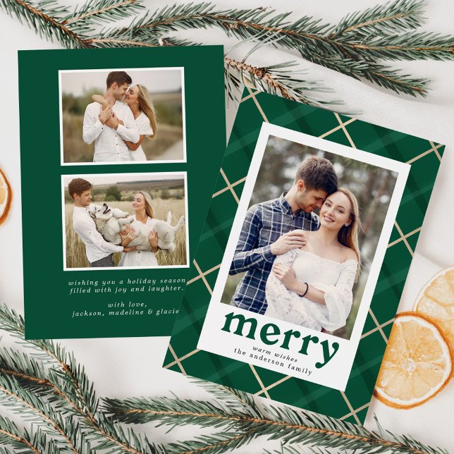 Cartes Pour Fêtes Annuelles Peint Plaid Green et Gold 3 Photo (Créateur téléchargé)