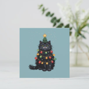 Cartes Pour Fêtes Annuelles Peinture à l'huile d'arbre de Noël de chat noir mo