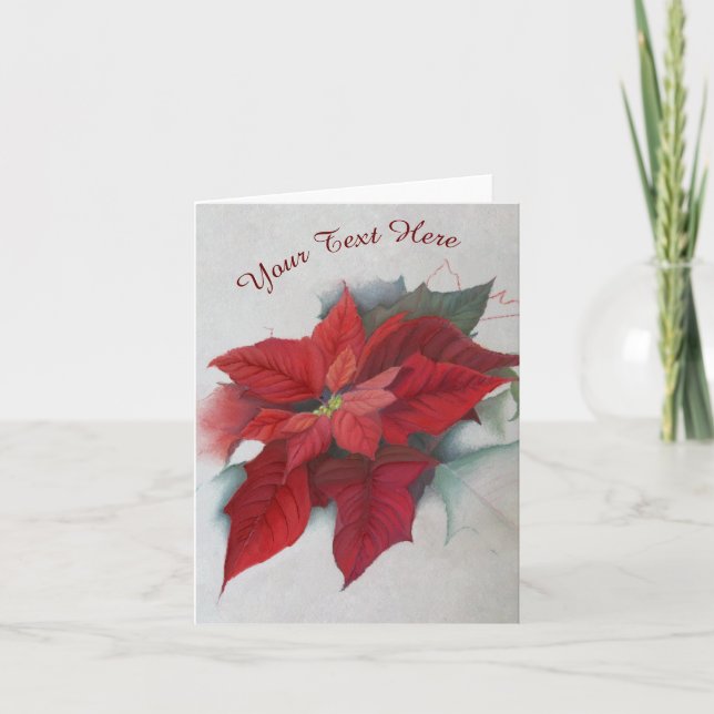 Cartes Pour Fêtes Annuelles Peinture à l'huile de Noël de Poinsettia (Devant)