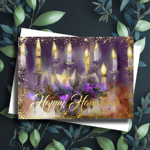Cartes Pour Fêtes Annuelles Peinture aquarelle Menorah Happy Hanoukka