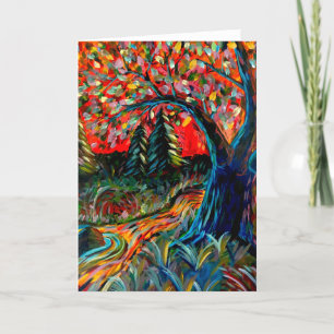 Cartes Pour Fêtes Annuelles Peinture Colorée Sur Arbre Et Rivière