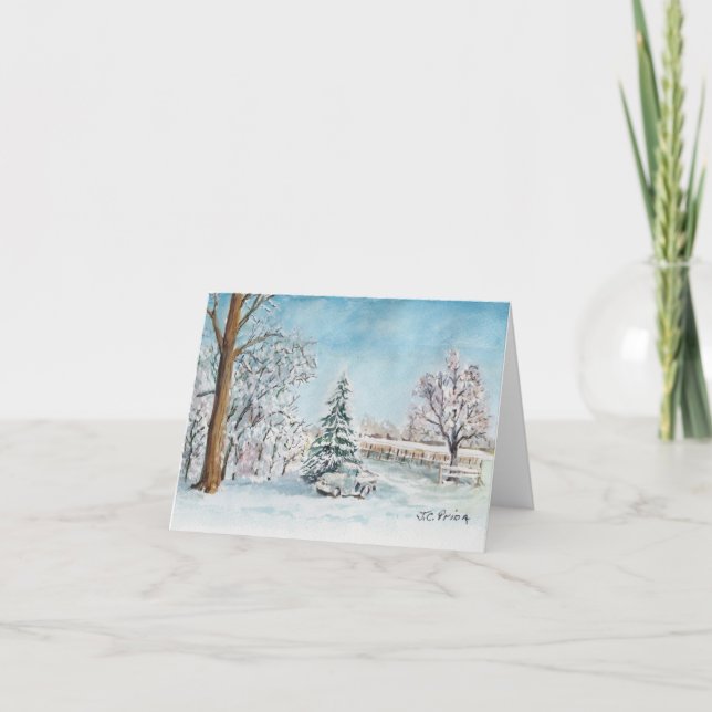 Cartes Pour Fêtes Annuelles Peinture d'aquarelle de neige en hiver (Devant)