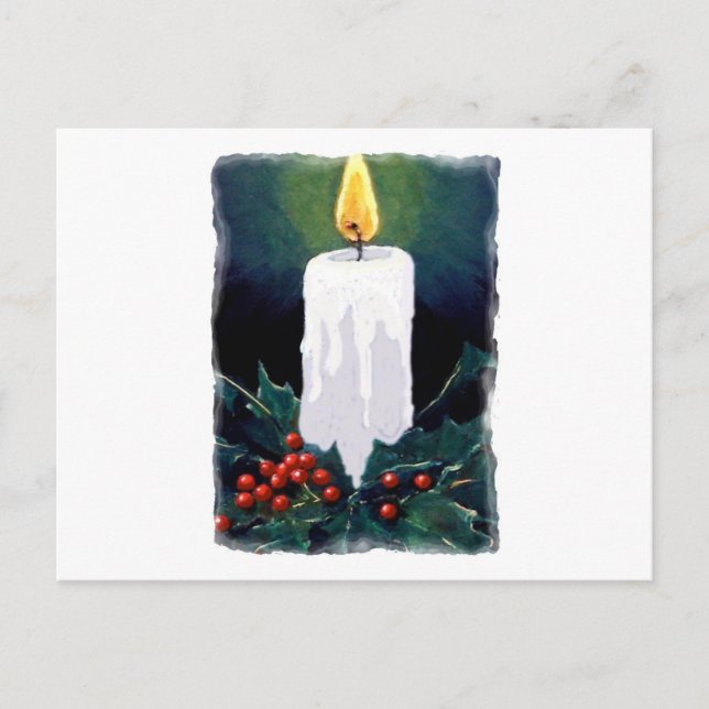 Cartes Pour Fêtes Annuelles Peinture de bougie et de Holly : Noël (Devant)