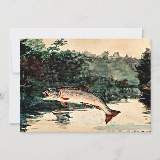 Cartes Pour Fêtes Annuelles Peinture de Winslow Homer, Truite bondissante, (Devant)
