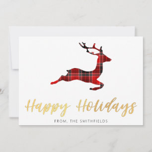 Cartes Pour Fêtes Annuelles Peinture d'or Buffalo Plaid Deer Christmas