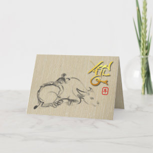 Cartes Pour Fêtes Annuelles Peinture enfant Bison d'eau Chinois Ox Nouvel An C