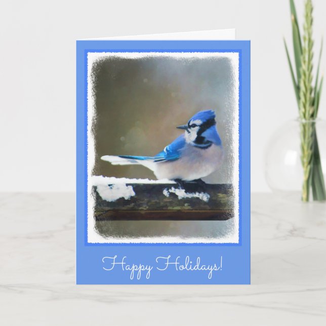 Cartes Pour Fêtes Annuelles Peinture Jay Bleu - Art Oiseau Original (Devant)