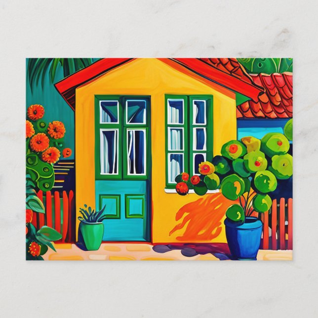 Cartes Pour Fêtes Annuelles Peinture lumineuse et vive de la maison (Devant)