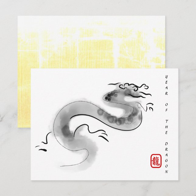 Cartes Pour Fêtes Annuelles Peinture originale Dragon chinois Année Anniversai (Devant / Derrière)