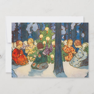 Cartes Pour Fêtes Annuelles Peinture vintage d'ange et d'arbre de Noël