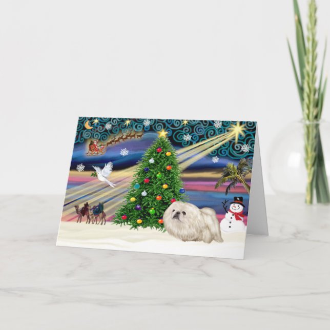 Cartes Pour Fêtes Annuelles Pekingese magique de Noël (blanc) (Devant)