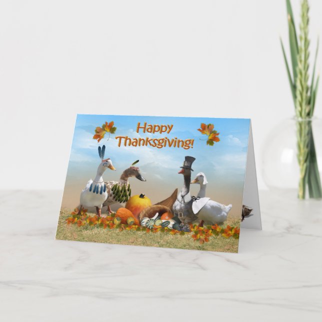 Cartes Pour Fêtes Annuelles Pèlerin de Thanksgiving et Canards indiens (Devant)