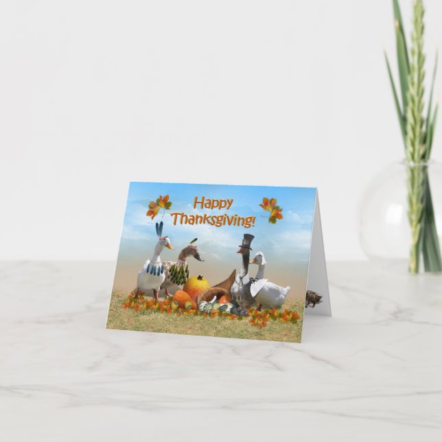 Cartes Pour Fêtes Annuelles Pèlerin et canards indiens Thanksgiving (Devant)