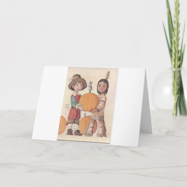 Cartes Pour Fêtes Annuelles pèlerin et garçon indien (Devant)