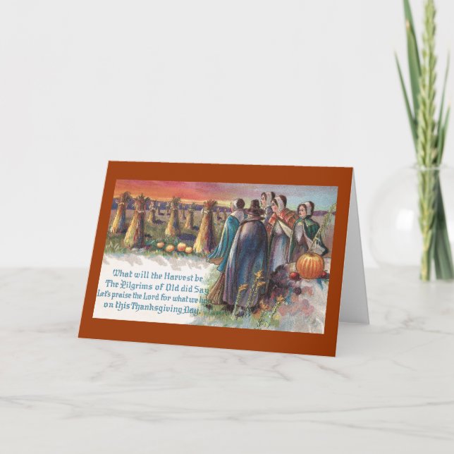 Cartes Pour Fêtes Annuelles Pèlerins et Citrouille Vintage Thanksgiving (Devant)